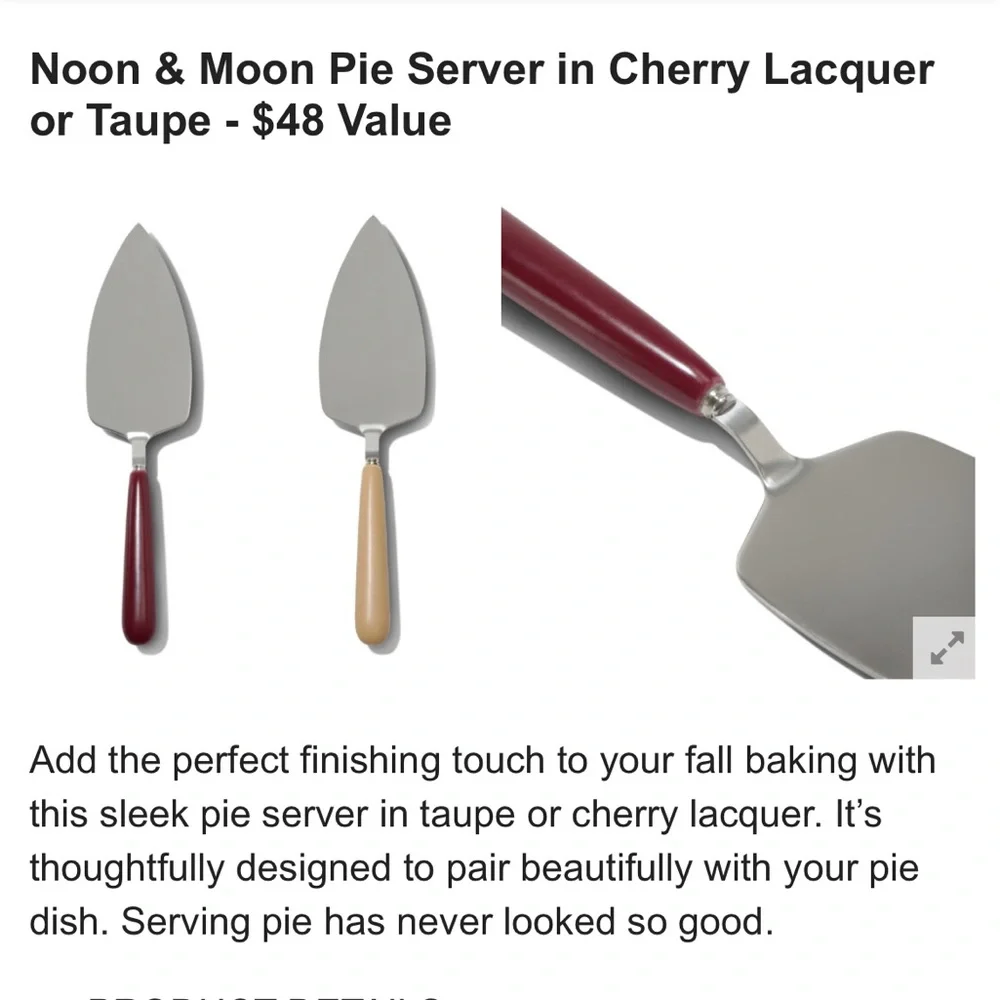 NEW Noon & Moon Cherry Lacquer Ceramic Handle Pie Cake Server Dishwasher Safe 🍒